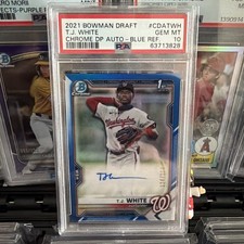 2021 Bowman Draft Chrome Pick Blue Refractor 124/150 TJ White PSA 10 Auto 0ft3