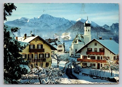 Vintage Photochrome Postcard Kochel am See Winter Alps Germany