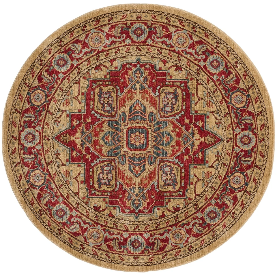 Mahal Collection 5'1" Round Red / Natural MAH698A Traditional Oriental Non-Sh... - Image 2 of 3