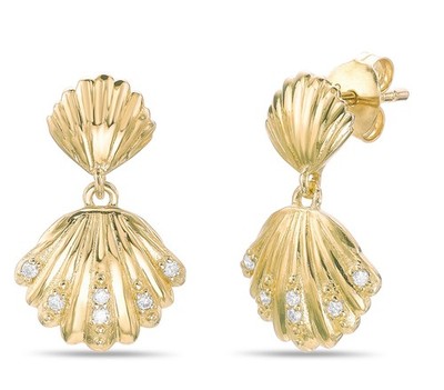 18K Gelbgold plattierte Silber Muschel Ohrringe mit 0,07 Karat Lab Grown Diamant