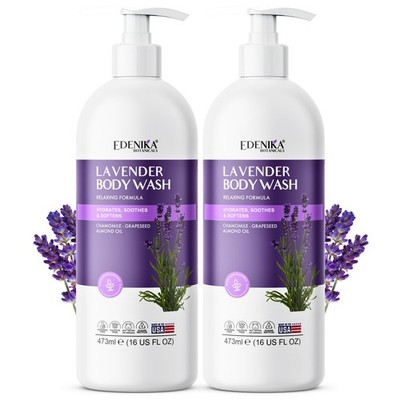 Edenika 2 Pack Lavender Body Wash Stress Relief Aromatherapy Shower Lot 16 oz