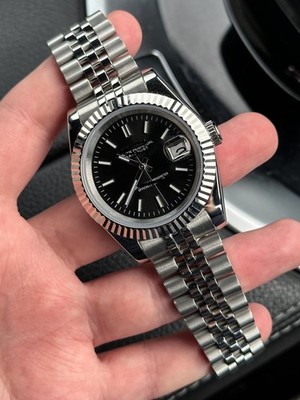 Custom Automatic Watch Authentic NH35 - Black Classic Dial - Sapphire Steel