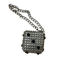 Sparkling Dice Charm Keychain Rhinestone Bling Silver Tone Gift
