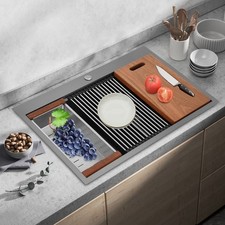 Dual-Bowl Kitchen Sink Rectangular Sink Flushmount Stainless Steel Kitchen Sink