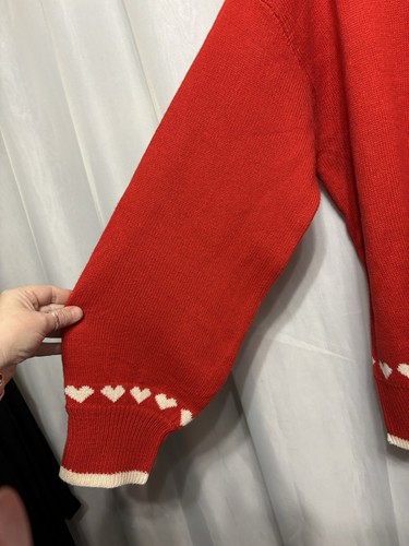 -712 Boohoo Sz 22 Red&White Soft Knit Bow&Hearts Jumper Oversized Baggy - Picture 4 of 5