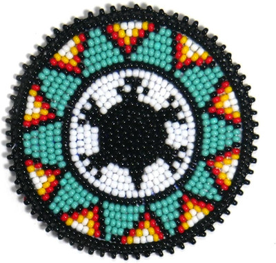 Handmade Beaded Rosette Medallion Patch Applique Native American Style (Turquois