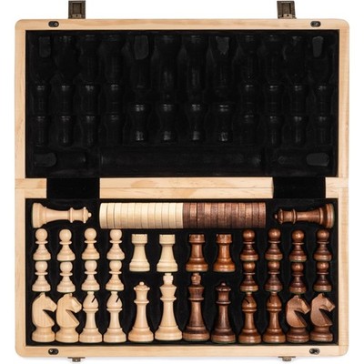Wooden Folding Chess Checkers Set 15 Inches Staunton Pieces 3 Inch King