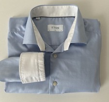 Eton Slim Fit Signature Cotton Twill Stripe Shirt Blue With White Trim Sz 41 16