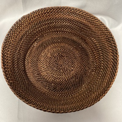 Artesia Round Warm Tawny Coffee Espresso Color Woven Rattan Vintage Basket Bowl