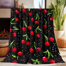 Cherry Blanket Soft Red Fruit Fleece Throw Christmas Gift 50x40 Inch