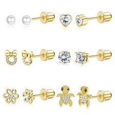 Hypoallergenic Earrings for Girls Women Stainless Steel CZ Heart Screw Back Stud