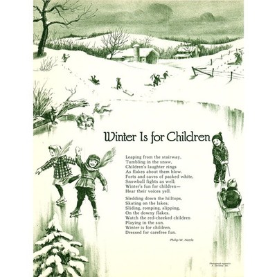 Winter is for Children Philip W. Nettle 1970s Poem Retro Kitsch Wall Art SG3
