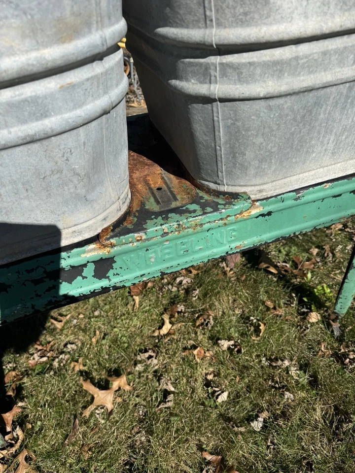 Vintage Double Basin Wash Tub WHEELING stand metal galvanized old rustic planter - Image 2 of 4