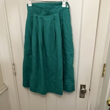 Vintage Talbots Teal Linen Pleated Midi Skirt Button Accent Size 6 Petite