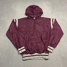 VINTAGE Russell Track Jacket Men Large Windbreaker Hoodie Maroon Grey 1/4 Zip