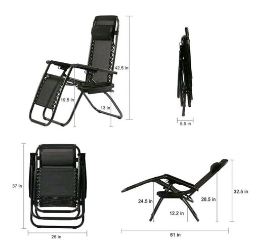 Zero Gravity Chairs Folding Lawn Outdoor Recliner Patio Lounge Chair Set of 2 - Picture 3 of 4
