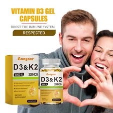 Googeer 120pcs Vitamin D3 K2 Gel Capsules Dietary Supplement For Immunity