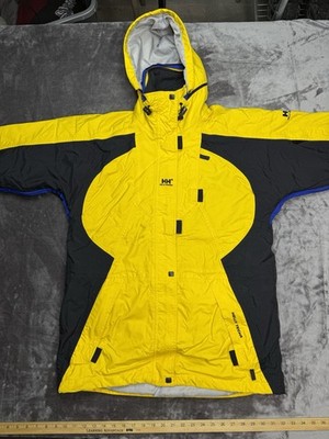 Vintage 1990s Helly Hansen Ski Jacket Size Large Yellow Snowboarding Winter Hood