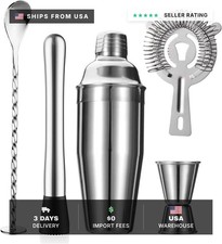 ZPUFAW 5-Piece Cocktail Shaker Set Shaker Strainer Jigger T-Mixing Spoon Muddler