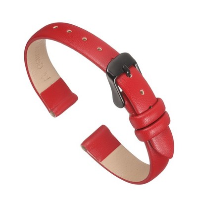 Echtleder Armband rot 12mm breit, flaches Band schwarze Schnalle Herren Damen