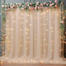 10x10ft Tulle Backdrop Curtain with 10ft x 10ft 2 Panels 5 10ft Champagne