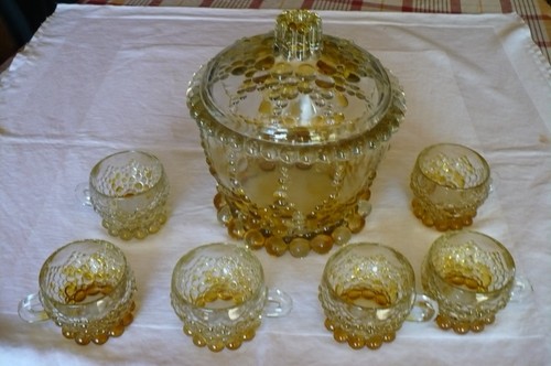 1 Bowle Service mit 6 Tassen schweres Noppenkristal Glas unbenützt