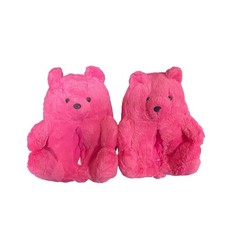 Teddy Bears Slippers Pink Plush House Shoes Women Fits 160mm