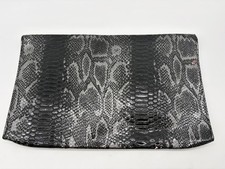 Black Silver Snakeskin Embossed Clutch Bag Fold-over Flap Turn-lock Closure