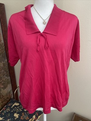 Vintage Montagut Paris Made In France Fuchsia Fil Lumiere Knit Tie Neck Size 4
