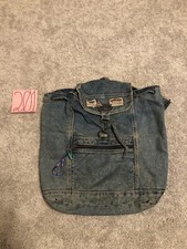 Vintage Distress Riders Denim Bookbag Backpack Blue Drawstring Bucket Read