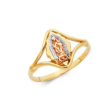 Ioka - 14K Tri Color Solid Gold Our Lady of Guadalupe Religious Ring