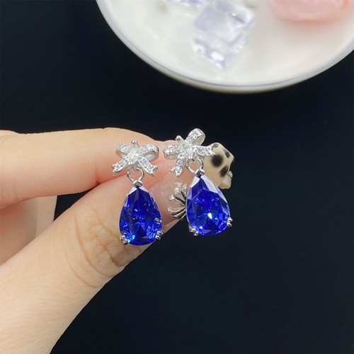 3pc Set BowKnot Sapphire Blue Topaz Gemstone Charm Women Silver Earring Necklace - Picture 4 of 7