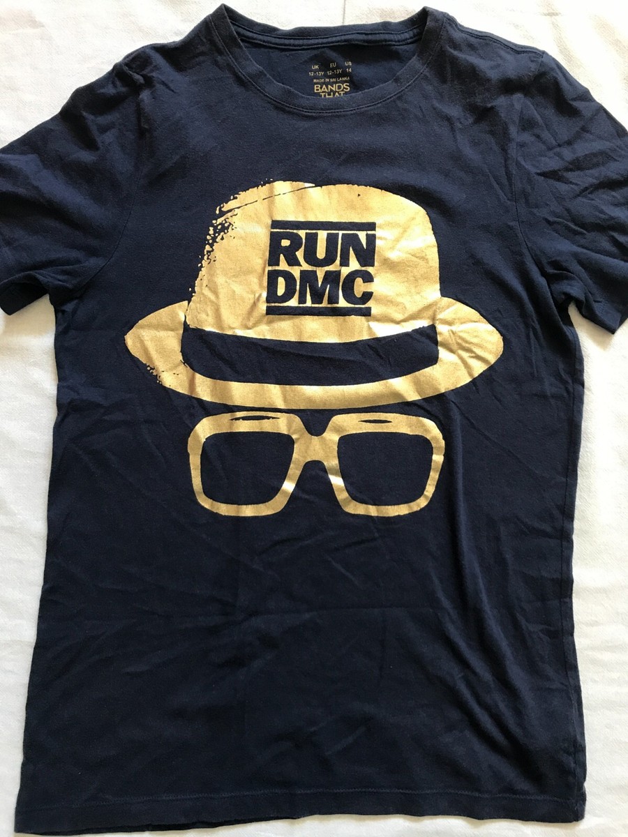 RUN DMC RAP HIP-HOP MUSIC T-SHIRT NAVY BLUE SMALL SZ UK EU 12-13 Y