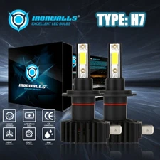 IRONWALLS H7 LED Headlight Super Bright Bulbs Kit White High/Low Beam 6000K Pair