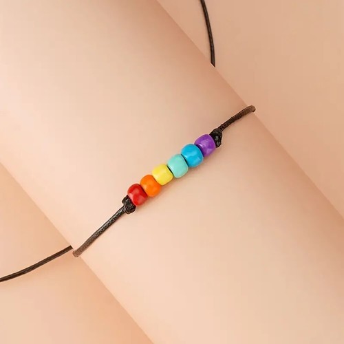 Rainbow Pride bracelets, 3mm seed-style beads, pair unisex - Picture 6 of 6