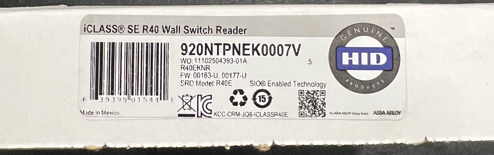920NTPNEK0007V HID iCLASS Wall Switch Reader SE R40 Smart Card Assa Abloy New
