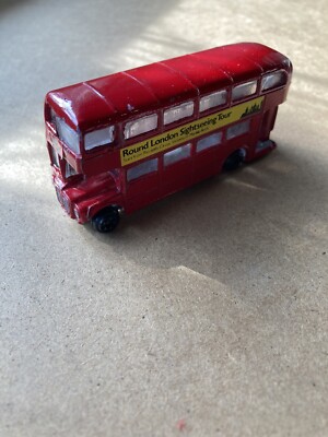 Vintage Red Double Decker Bus. Metal Toy. Rare. Collectible. Round