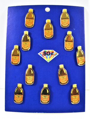 Vintage New York Seltzer Raspberry Soda Bottle Pin Display 12 On Card Old Stock