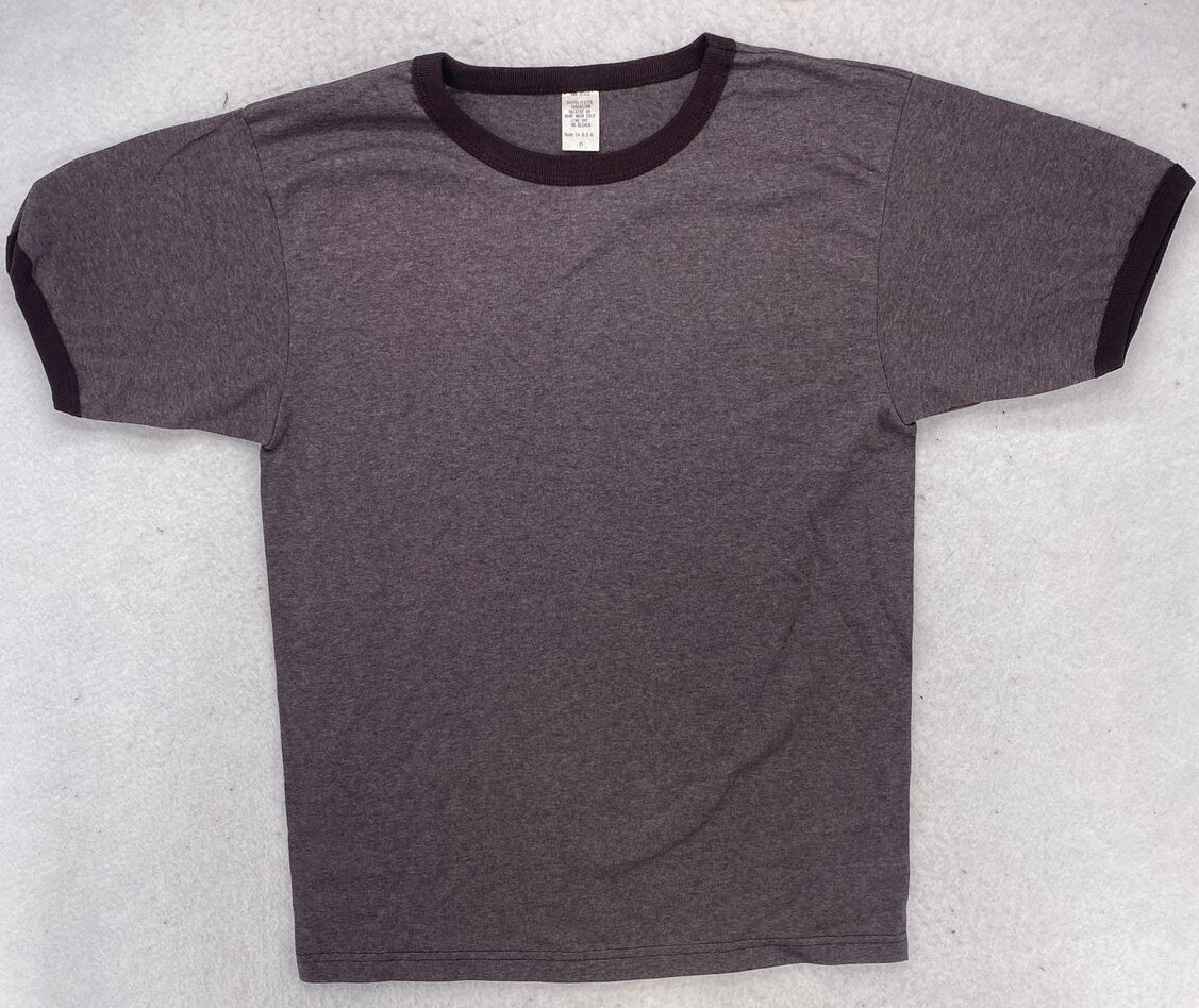 Vtg 70s 80s Blank Ringer T-Shirt Raglan Tee Made in USA 50/50 Size L Brown