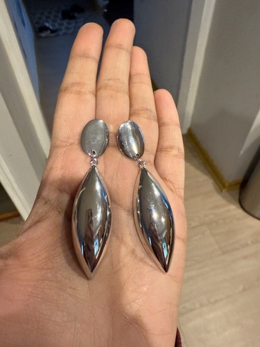 Clip On Silver Earrings Statement Chunky Big Bold Teardrop Dainty Dangle Pageant - Picture 3 of 8