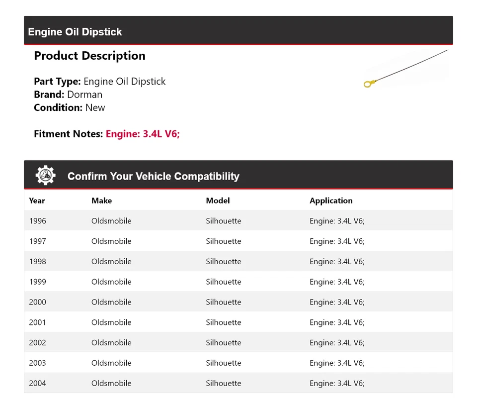 For 1996-2004 Oldsmobile Silhouette 3.4L V6 Dorman Engine Oil Dipstick 1997 - Image 2 of 4