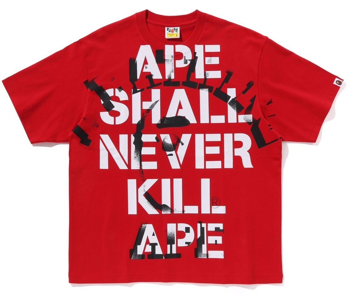 A BATHING APE Men's SPRAY PRINT COLLEGE RELAXED FIT TEE