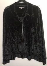 Peace & Pearls Women’s Jacket Plus Size 3x Full Zip Black Velour