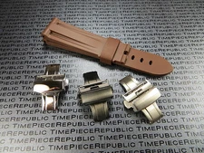 20mm Brown Rubber Strap Diver Watch Band Deployment Buckle Set Seamaster Pilot