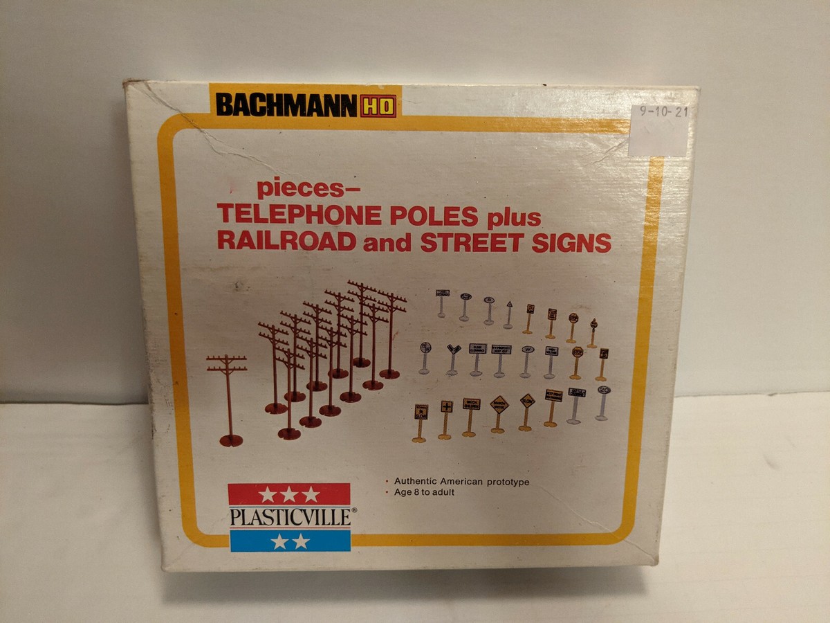 MODEL RAILROAD Signs Telephone Poles Park Bench Bulldozer Plasticville  Village