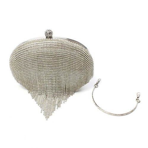 Pochette da cerimonia con strass clutch per abito donna elegante frange luminosa - Foto 4 di 6