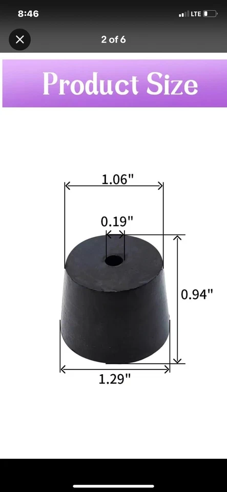 Lote de 35) #4 Rolha de Borracha com Furo, Preta Cônica, Vedação de Laboratório para Vidro 24/40 - Imagem 2 de 4