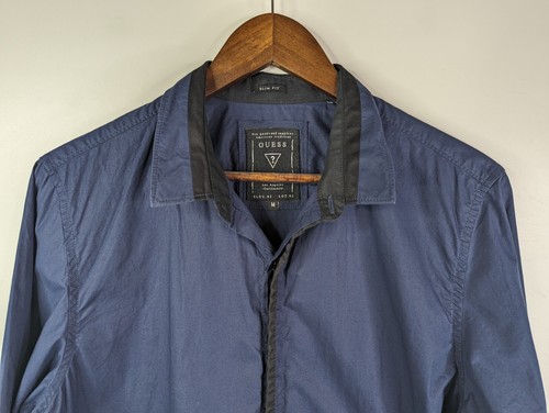 Guess Slim Fit Navy Blue Long Sleeve Button Up Men's Medium Dress Cotton - Picture 2 of 11