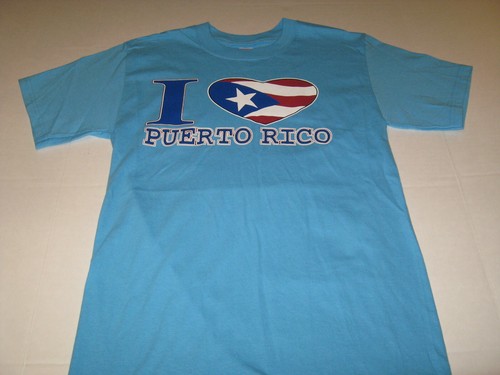 I Love PUERTO RICO Patriotic Flag Heart Blue Tourist Vacation T-Shirt New! SMALL