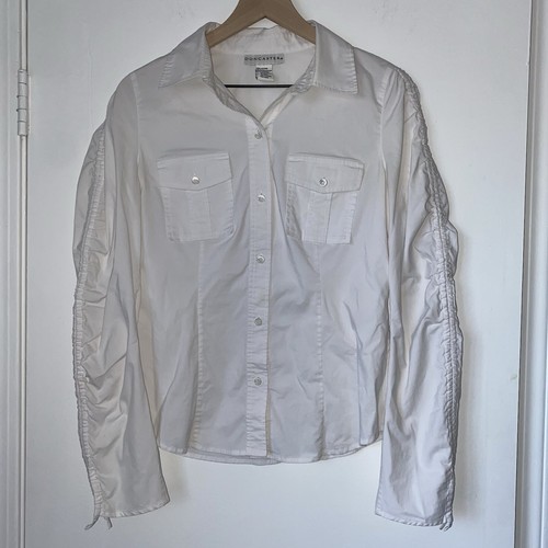 Doncaster Women's Gathered Long Scrunched Sleeve White Button-Down ...